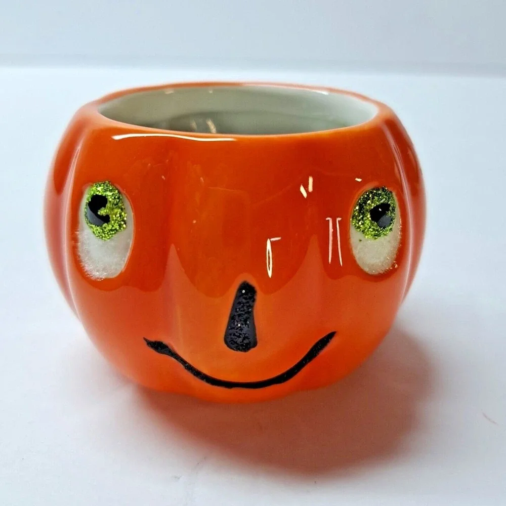 Halloween Ceramic Stackable Tea Light Candle Holders Pumpkin Black Cat Skull 3pc